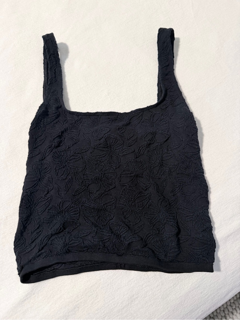 Daily Practice Anthropologie Black Textured Square Neck Crop Tank S/M